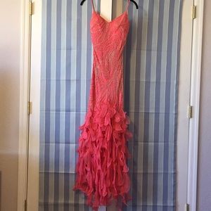 Coral flapper style prom dress